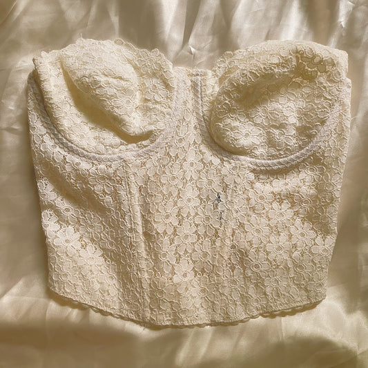 'Aria' Vintage White Floral Lace Bustier Top (36C)