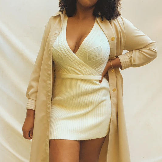 ‘Saira’ Beige Quilted Sleeve Belted Trench Coat (M/L/XL)