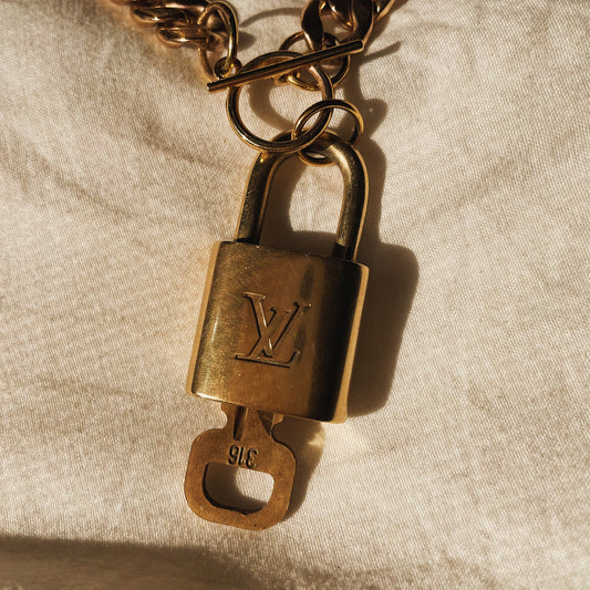 Reworked Louis Vuitton Lock & Key Anklet in Gold