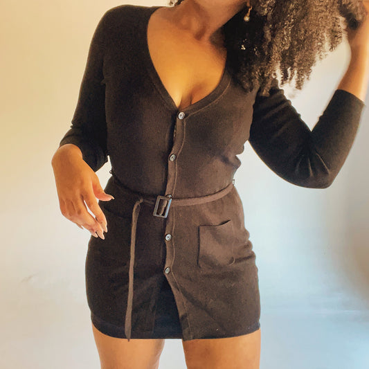Black Belted Wool Long Cardigan (M-XL)