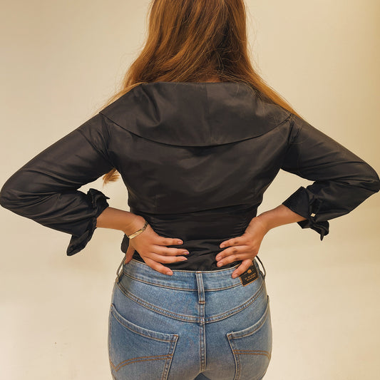 ‘Blaine’ Black Silk Wrap top (M)