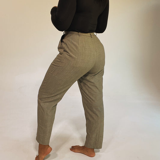 'Emelie' Grey Plaid High-Waisted Pants (L/12)