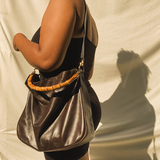 XL Vintage Gucci 2 Way Espresso Brown Leather Bag