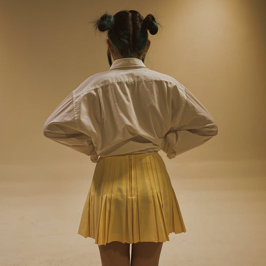 ‘Penny’ Pleated Pastel Yellow Tennis Skirt (S)