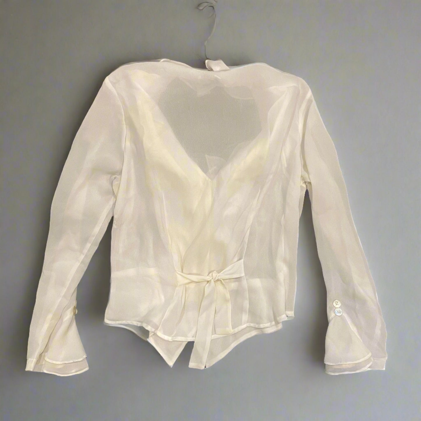 'Nora' White Sheer Ruffle Collar Blouse (M)