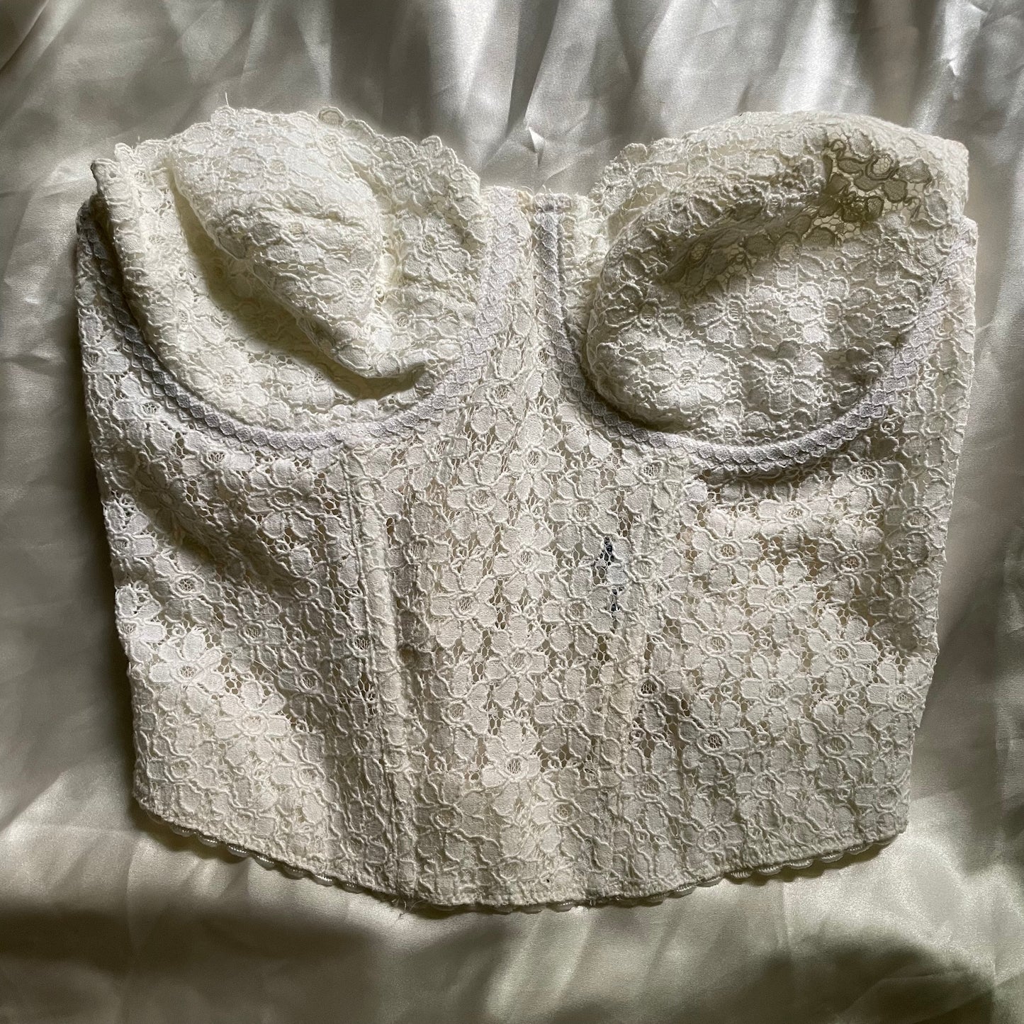 'Aria' Vintage White Floral Lace Bustier Top (36C)