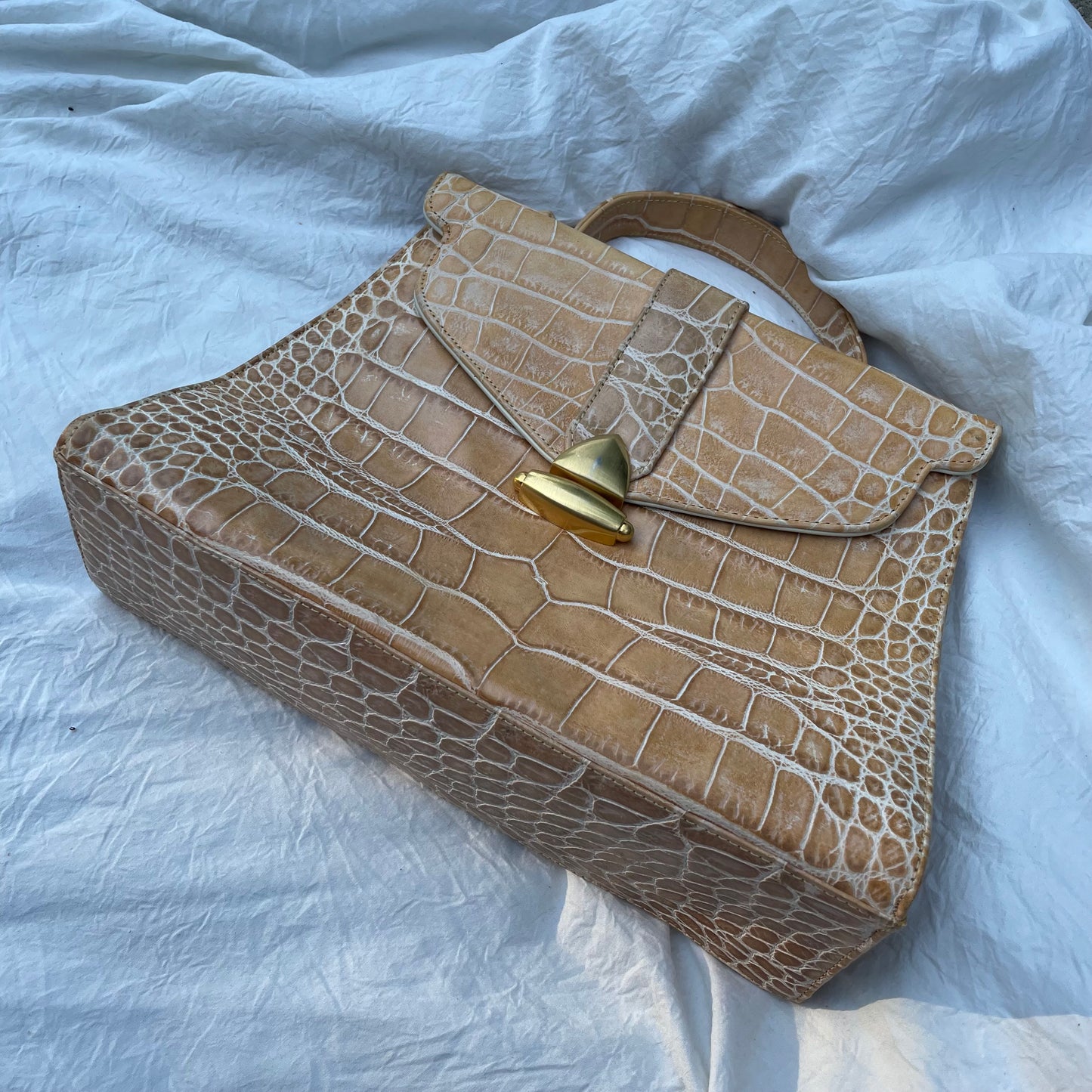Vintage Sondra Roberts Tan Croc Embossed Patent Leather Bag