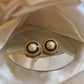 Round Monet Gold Pearl Black Enamel Earrings