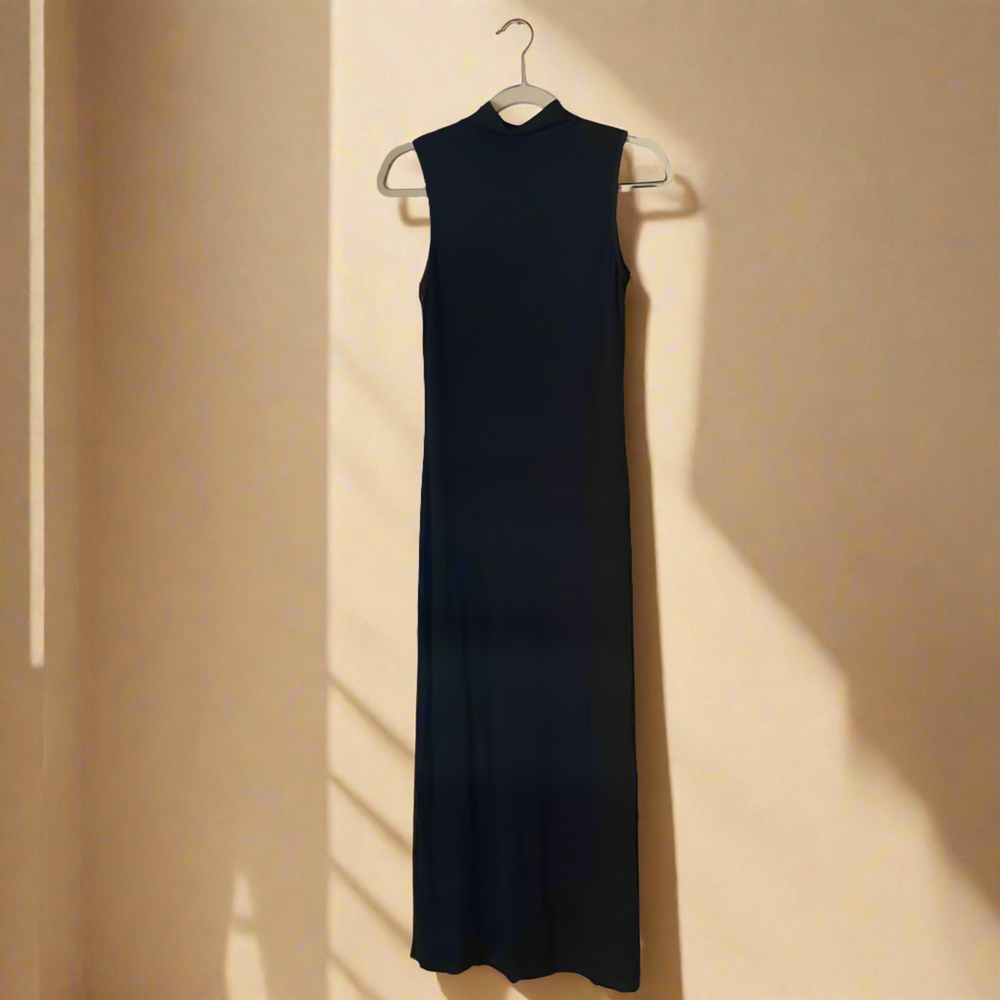 'Audrey' Black Sleeveless Mock Neck Knit Midaxi Dress (S-XL)
