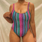 'Aisha' Geometric Print Low Back High-Leg One Piece Swimsuit (M/L)