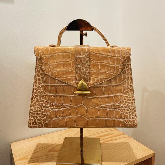 Vintage Sondra Roberts Tan Croc Embossed Patent Leather Bag