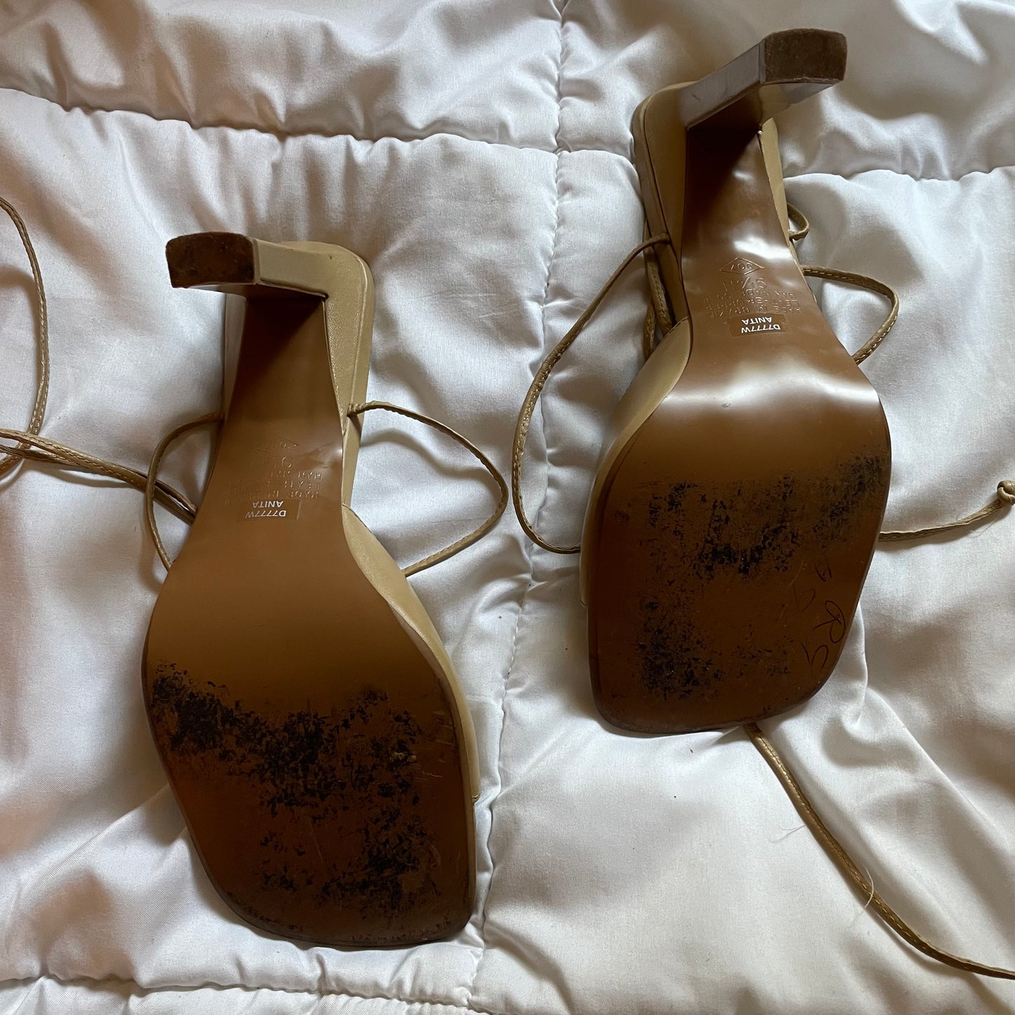 'Yasmin' Camel Lace Up Heels (Sz. 9/9.5)