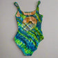 'Leila' Blue & Green Tropical Floral Tie Dye Open Back One Piece Swimsuit (M/L)