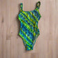 'Leila' Blue & Green Tropical Floral Tie Dye Open Back One Piece Swimsuit (M/L)