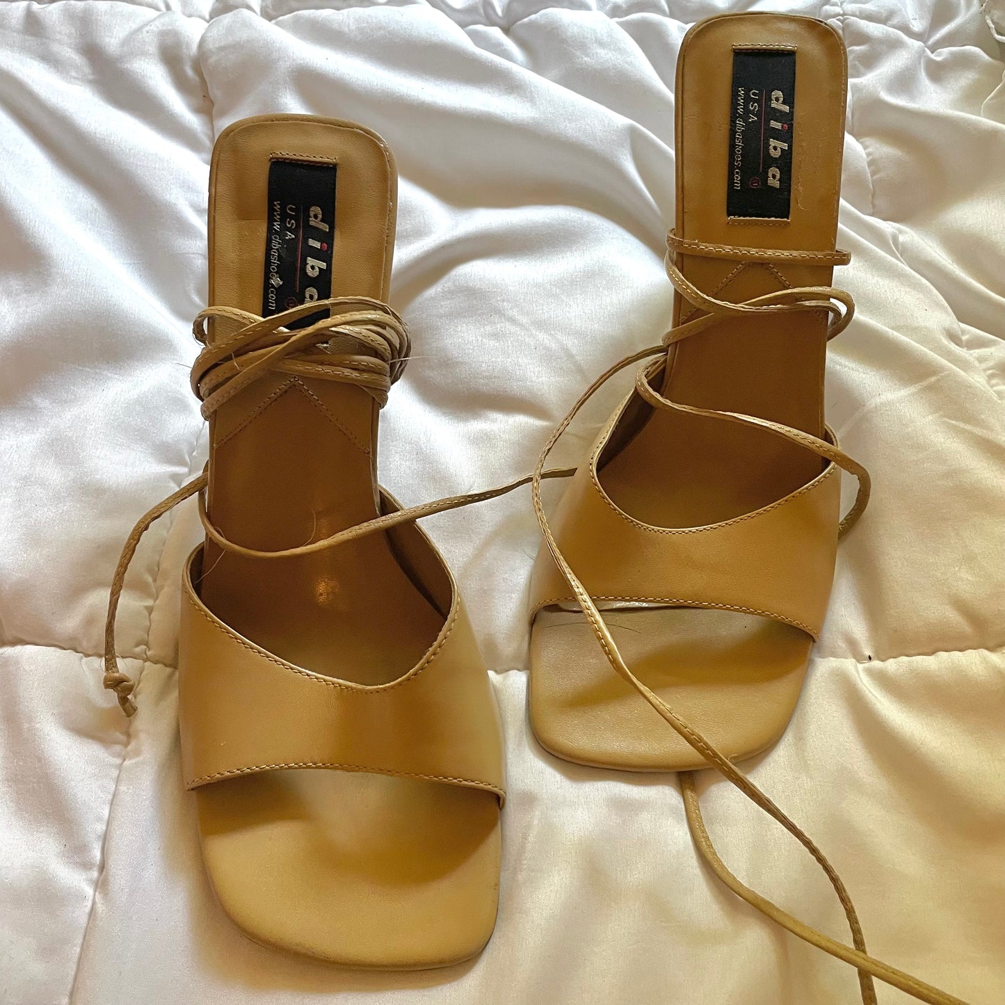 'Yasmin' Camel Lace Up Heels (Sz. 9/9.5)