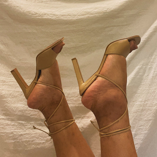 'Yasmin' Camel Lace Up Heels (Sz. 9/9.5)