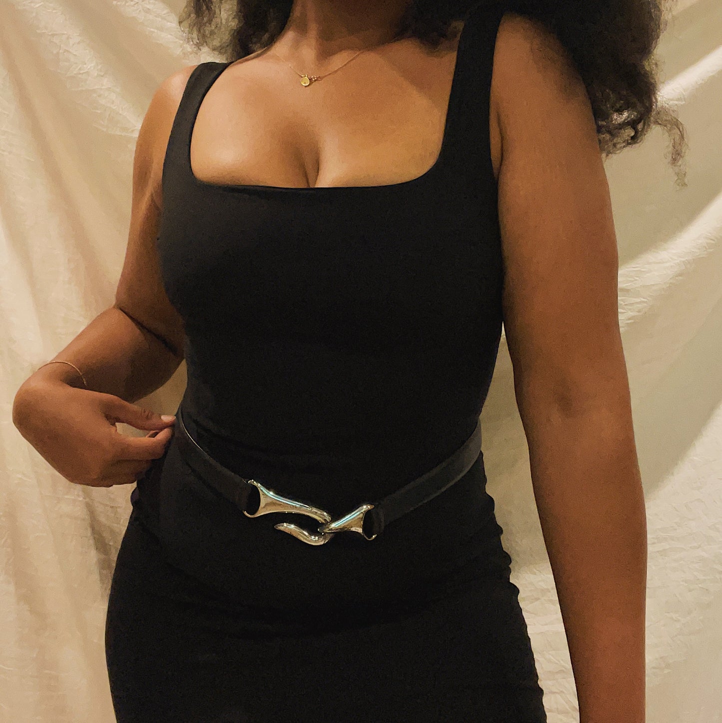 'Gia' Silver Hook Leather Belt (S-XL)