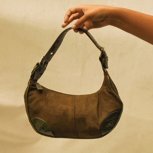 ‘Vera’ Olive Green Faux Suede Hobo Bag