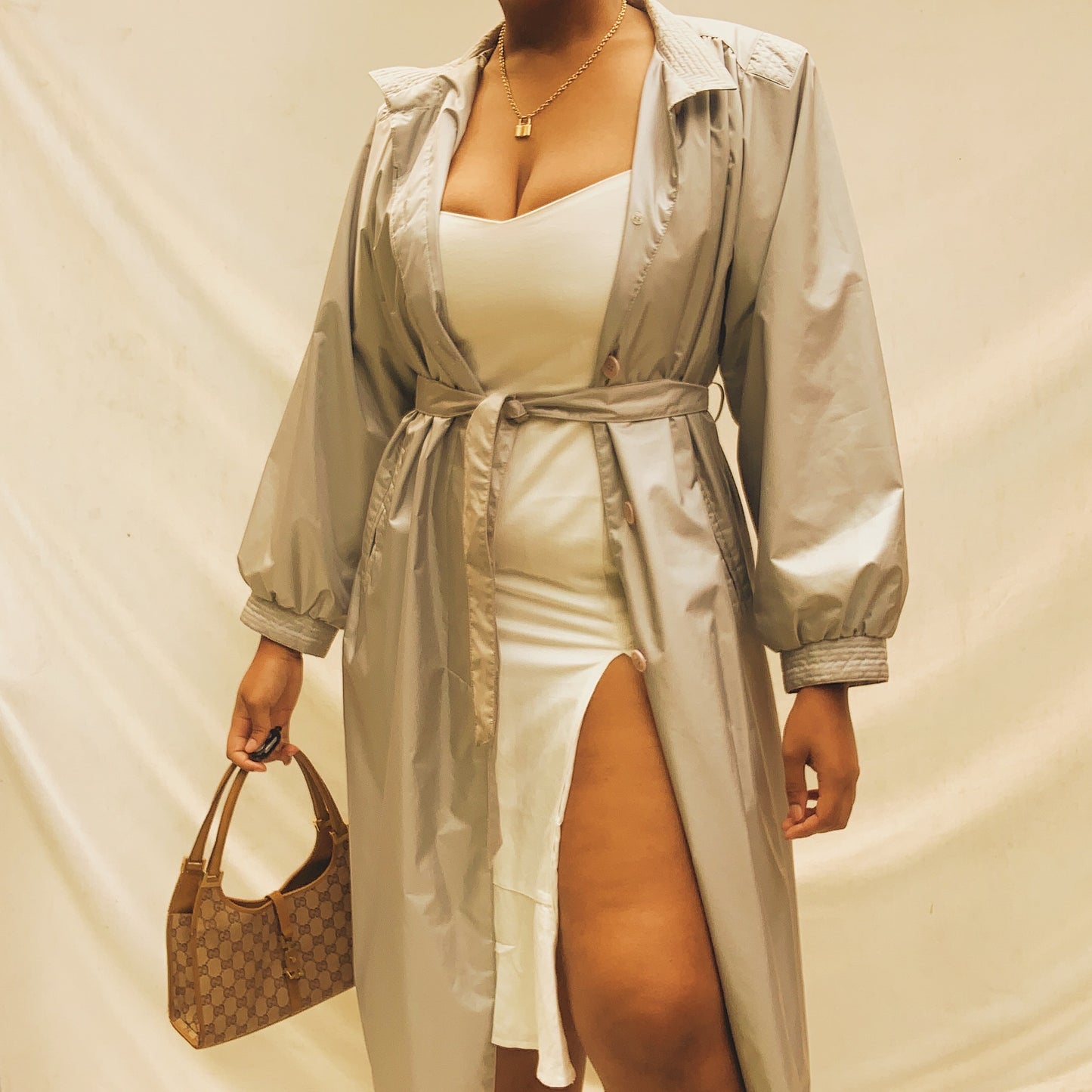 ‘Theresa’ Pastel Blue Maxi Belted Trench Coat (L/XL)
