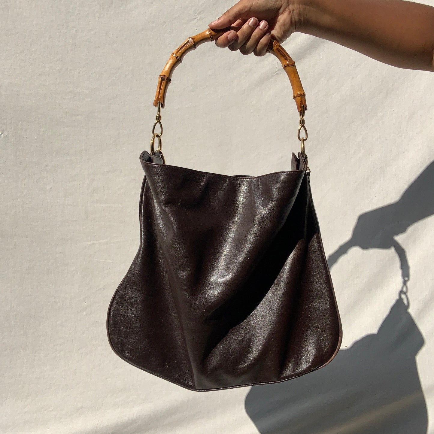 XL Vintage Gucci 2 Way Espresso Brown Leather Bag