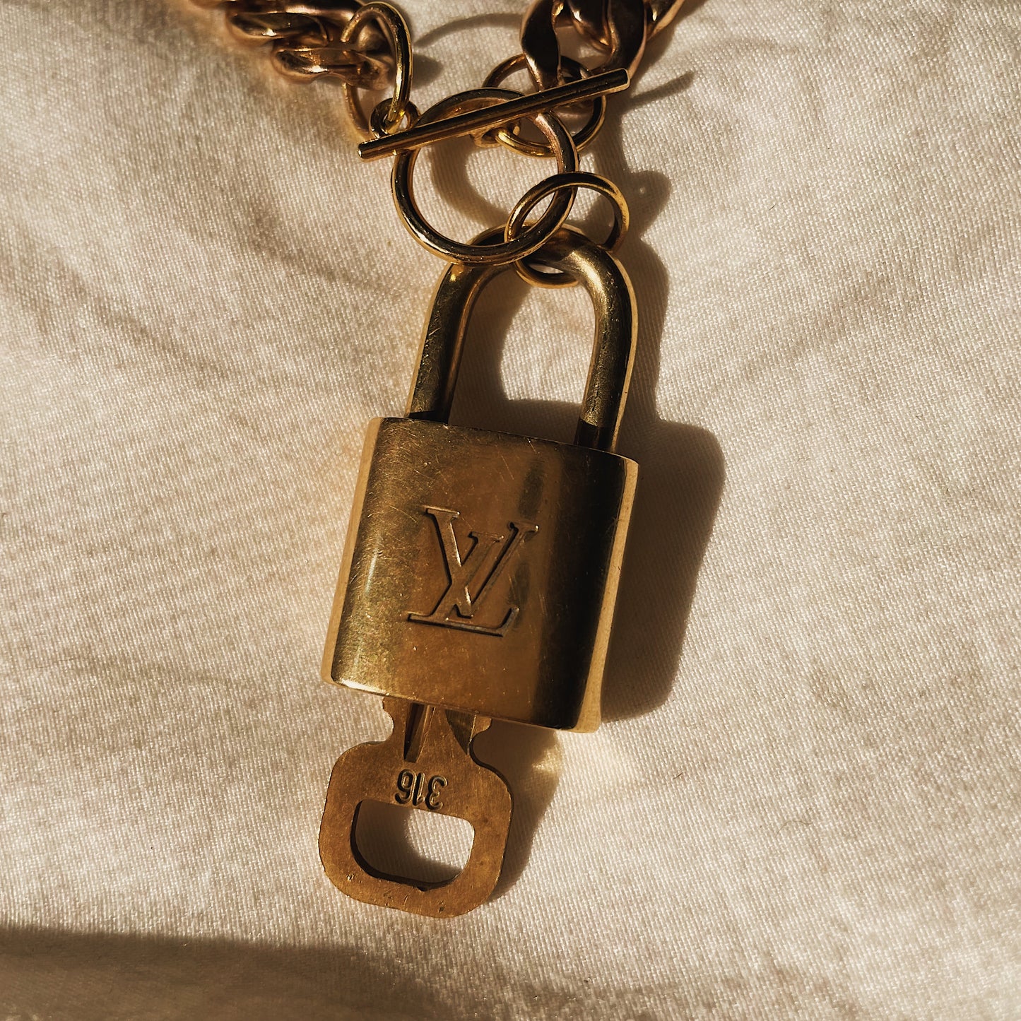 Reworked Louis Vuitton Lock & Key Anklet in Gold