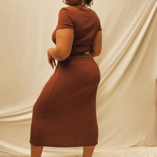 ‘Briar’ Brown Lightweight Knit Midi Dress (L/XL)