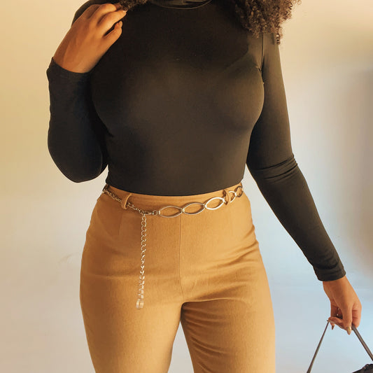 High-Waisted Virgin Wool Camel Pants (L)
