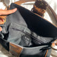 Vintage Black Canvas and Brown Leather Buckled Baguette Bag