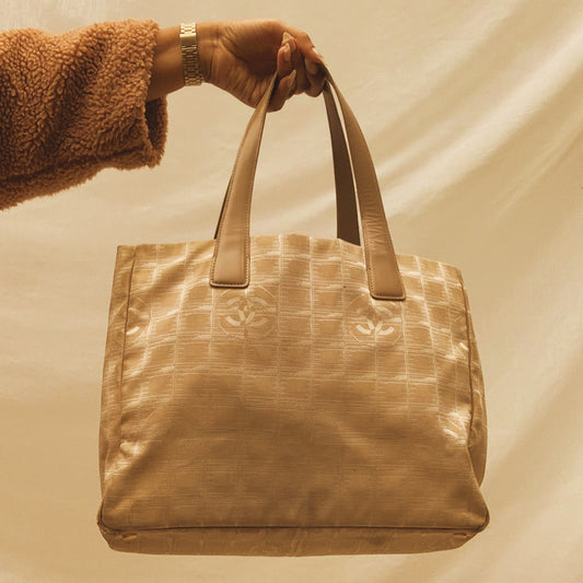 Authentic Chanel Beige Travel Line Shopper Tote