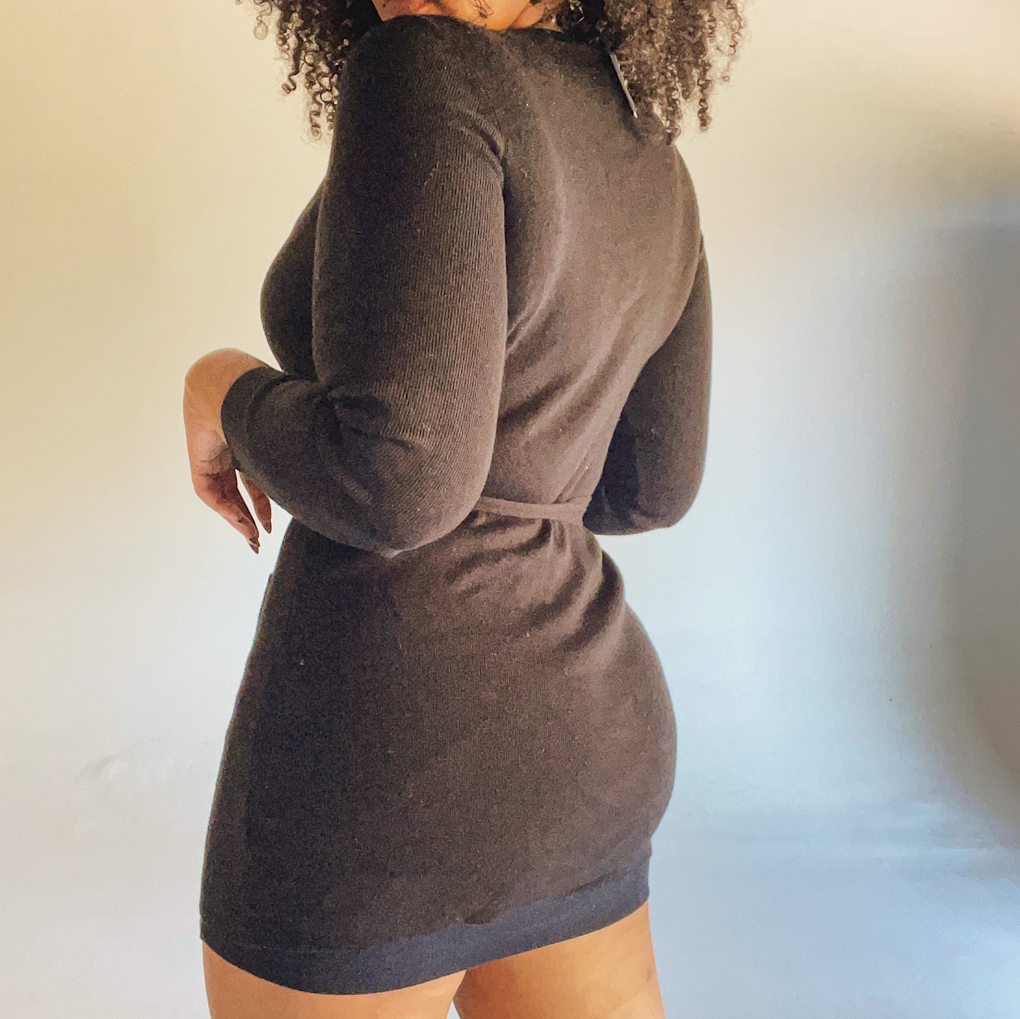 Black Belted Wool Long Cardigan (M-XL)