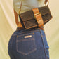 Vintage Black Canvas and Brown Leather Buckled Baguette Bag