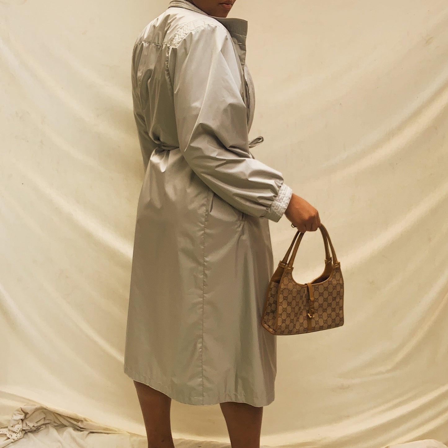 ‘Theresa’ Pastel Blue Maxi Belted Trench Coat (L/XL)