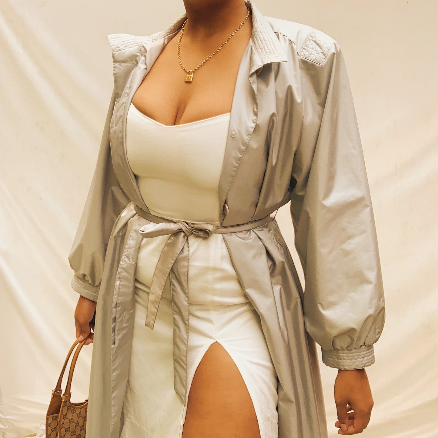 ‘Theresa’ Pastel Blue Maxi Belted Trench Coat (L/XL)