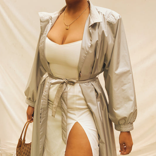 ‘Theresa’ Pastel Blue Maxi Belted Trench Coat (L/XL)