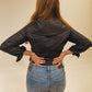 ‘Blaine’ Black Silk Wrap top (M)