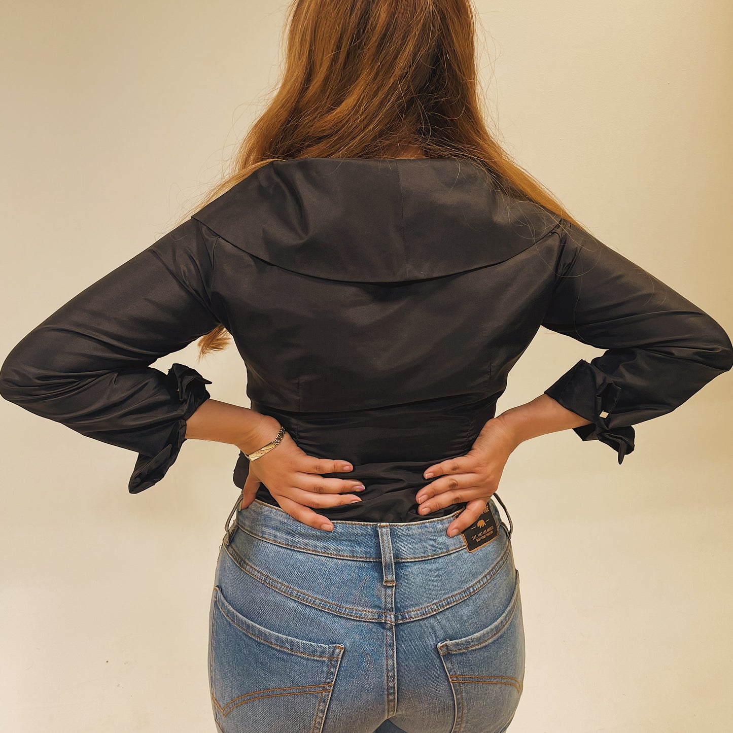 ‘Blaine’ Black Silk Wrap top (M)
