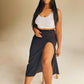 ‘Rian’ Black Thigh-High Slit Skirt (L)