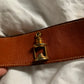 Vintage Brown Leather Gold Charm Emblem Belt (S/M)