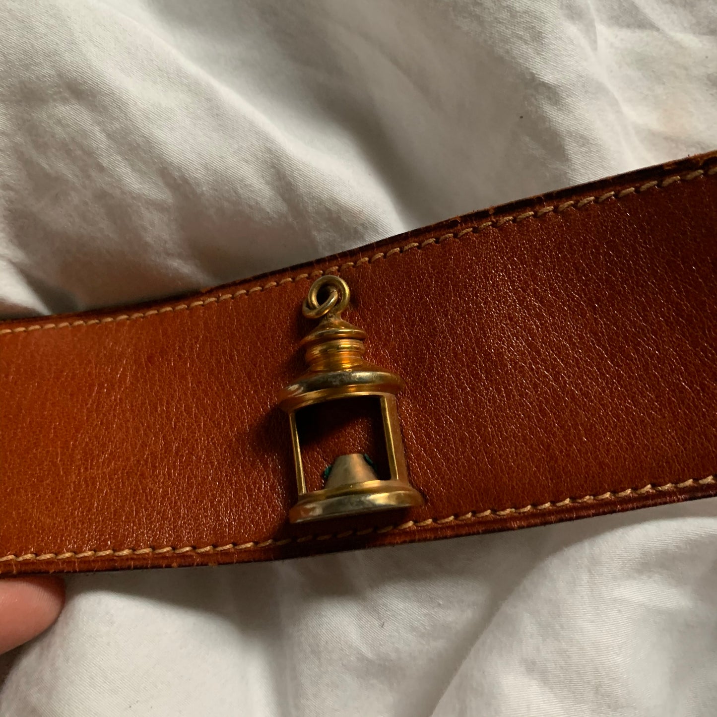 Vintage Brown Leather Gold Charm Emblem Belt (S/M)