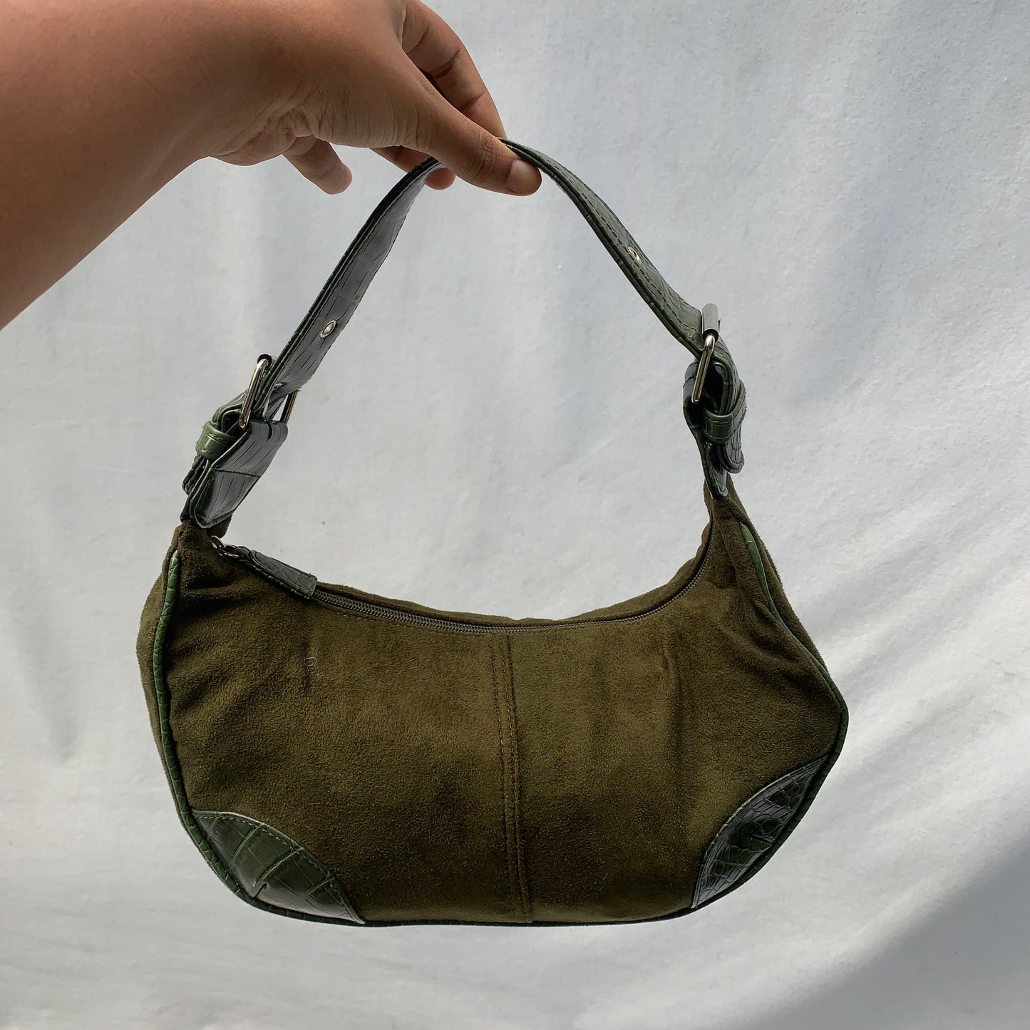 ‘Vera’ Olive Green Faux Suede Hobo Bag