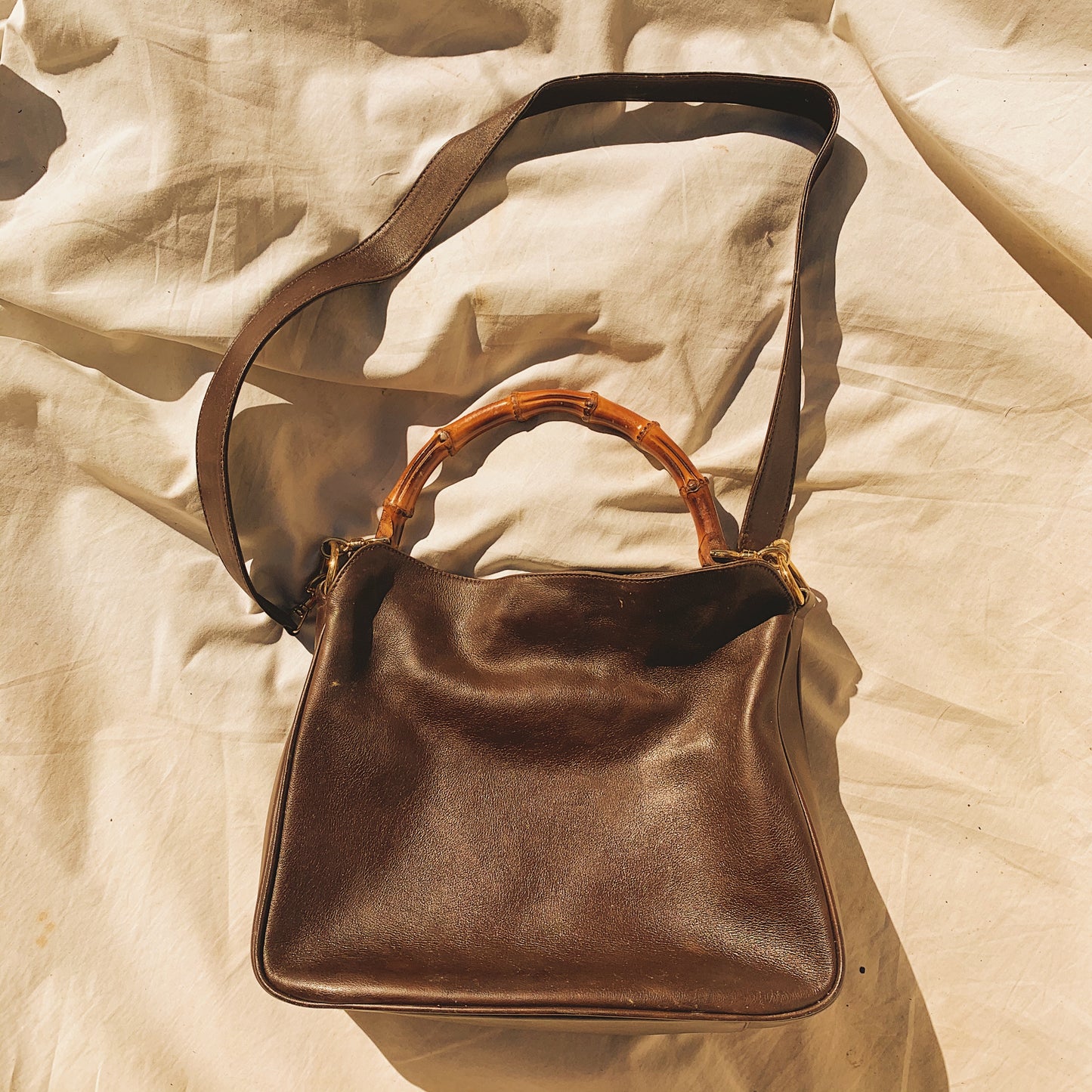 Authentic Gucci 2 Way Medium Brown Leather Bamboo Bag (Refurbished)
