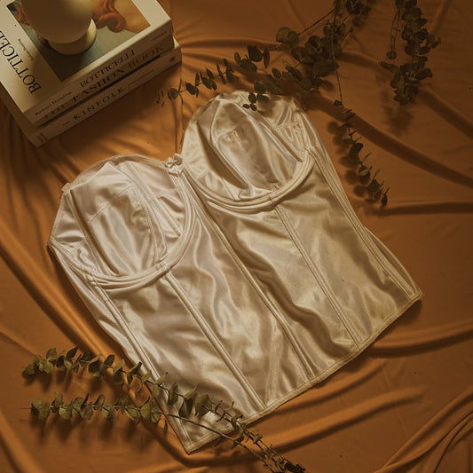 White Plus Size Vintage Strapless Bustier (46D)