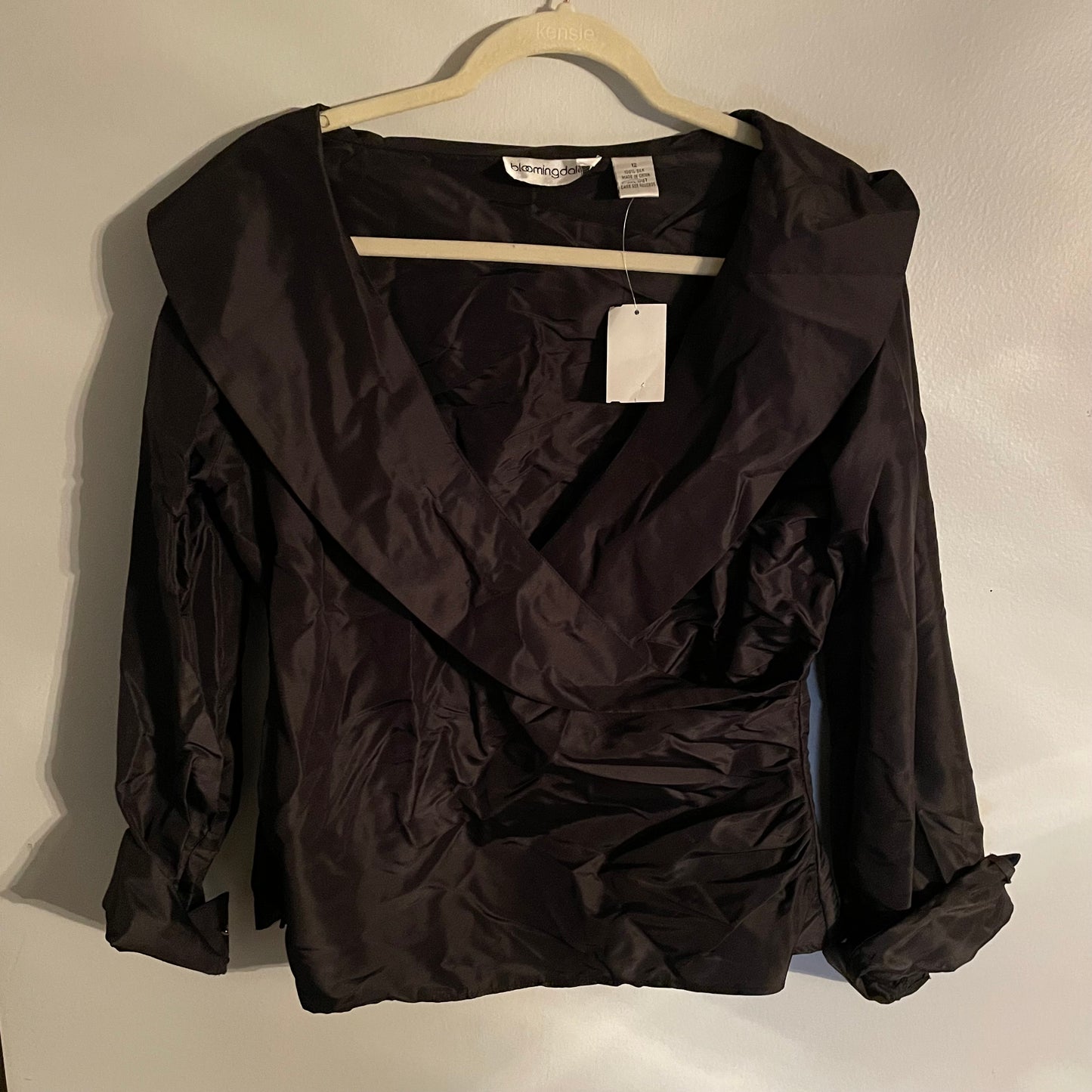 ‘Blaine’ Black Silk Wrap top (M)