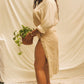 'Taryn' Button-Thru Linen Midi Skirt W/ Thigh Slit (M)