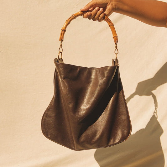 XL Vintage Gucci 2 Way Espresso Brown Leather Bag