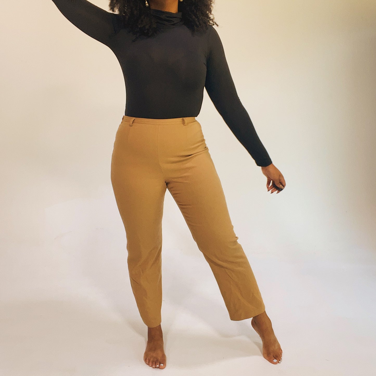 High-Waisted Virgin Wool Camel Pants (L)