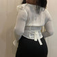 'Nora' White Sheer Ruffle Collar Blouse (M)