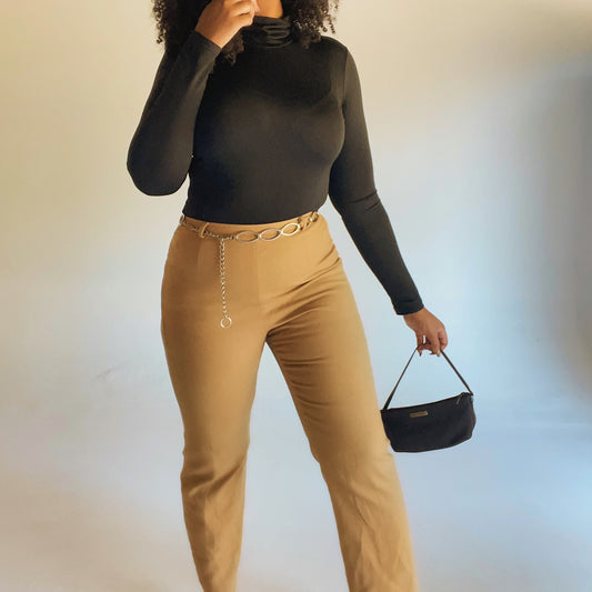 High-Waisted Virgin Wool Camel Pants (L)