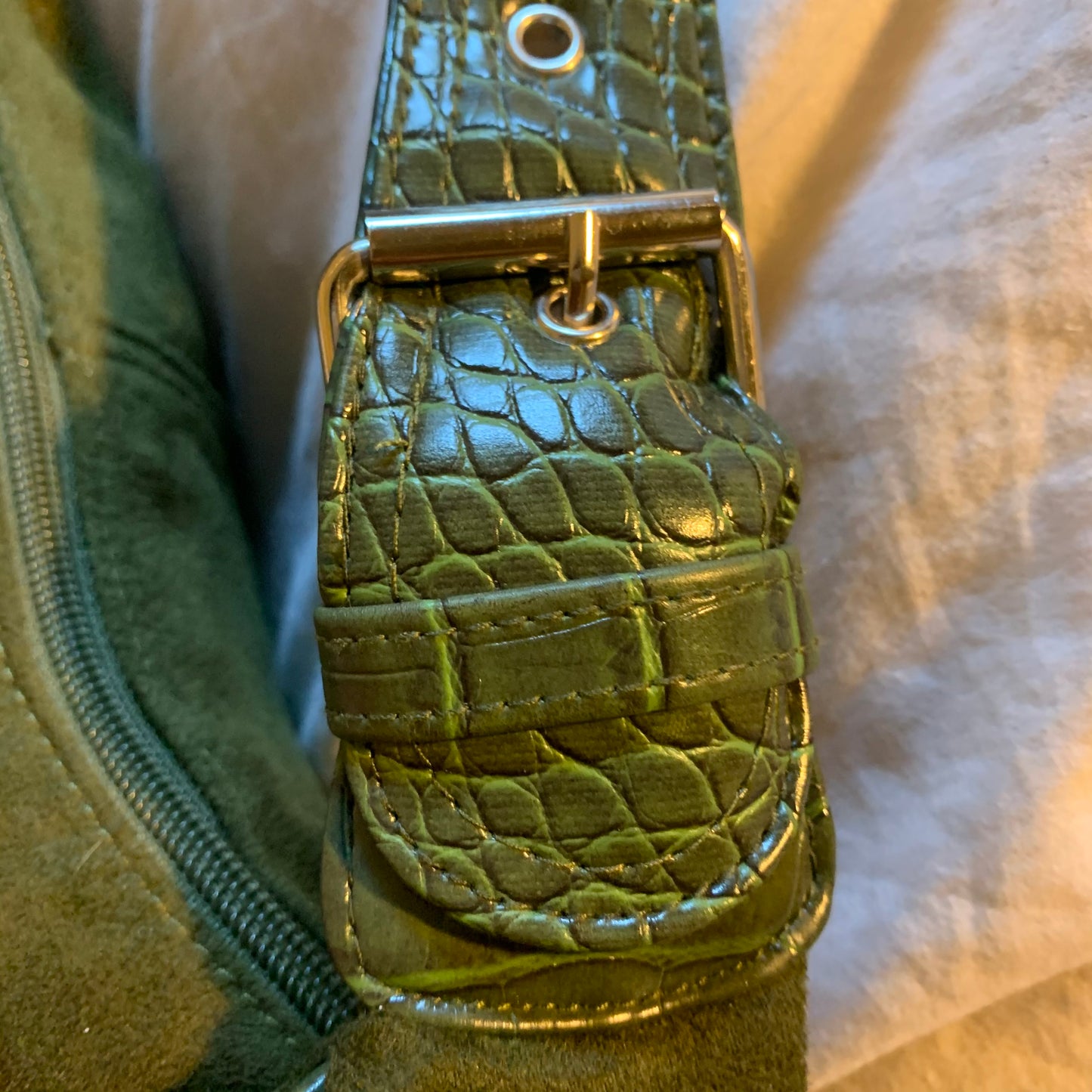 ‘Vera’ Olive Green Faux Suede Hobo Bag