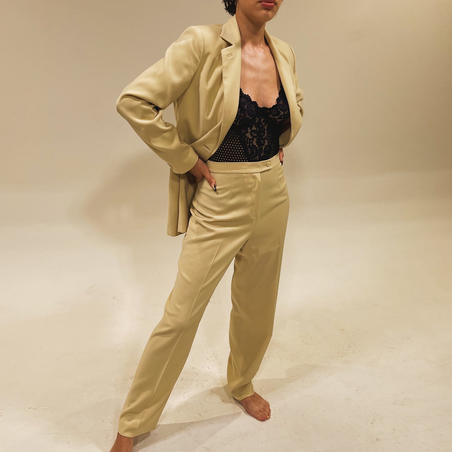 'Rachelle' Beige Blazer Pantsuit (M)